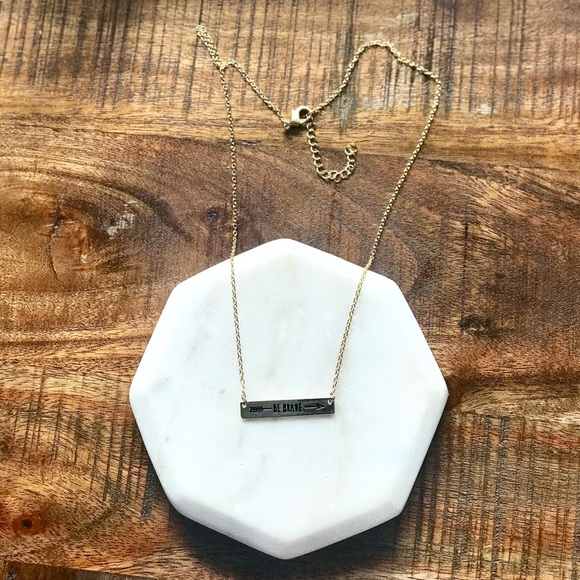 18K Gold Be Brave Inspirational Quote Bar Necklace - Picture 3 of 3